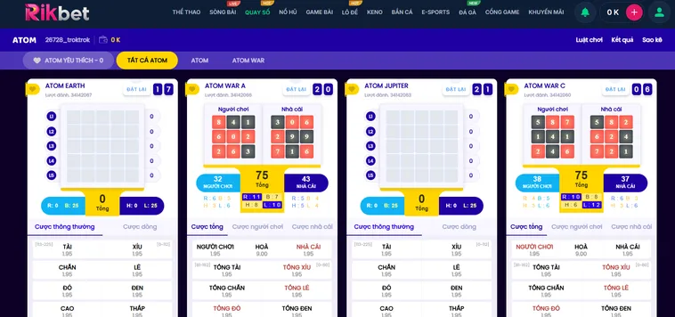 Siêu Phẩm Quay Số Atom Tại RikBet Đẳng Cấp Cho Mọi Cược Thủ Chuyên Nghiệp