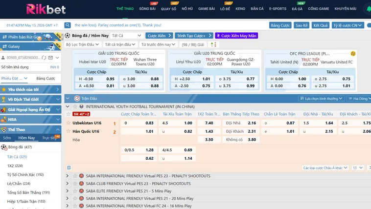 Thể Thao SABA Sports RikBet Đỉnh Cao Giải Trí Cá Cược Thế Giới Số