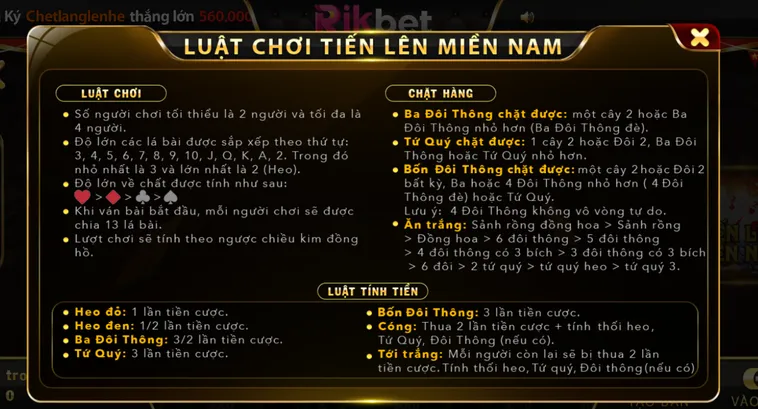 Trải Nghiệm Đỉnh Cao Tiến Lên Miền Nam Tại RikBet Đẳng Cấp Siêu Phẩm